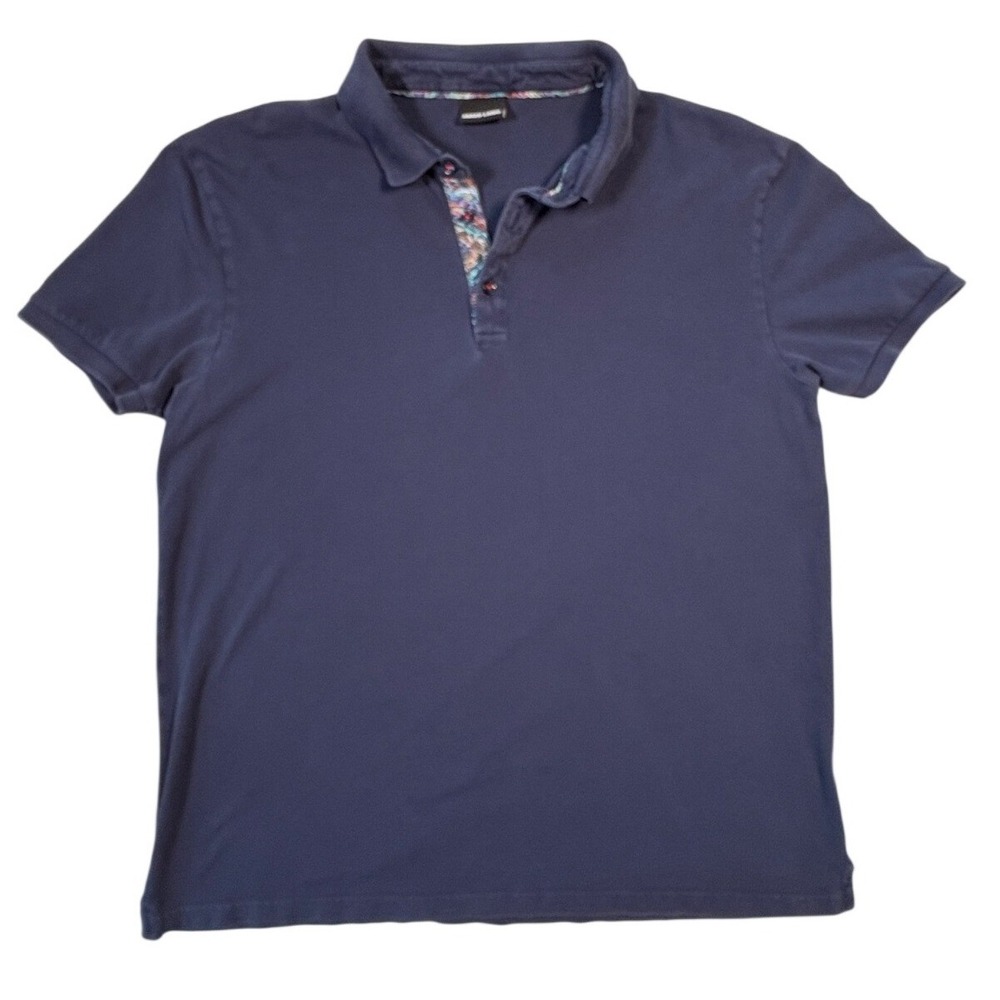 Jared Lang Mens 2XL Navy Blue Short Sleeve Polo Shirt Abstract Print Trim Cotton